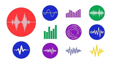 Collection of vibrant sound wave visualizations for audio analysis and graphic design