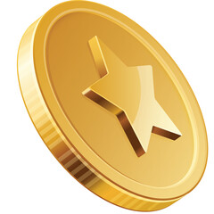 Shiny Golden Coin with Star Emblem Isolated on Transparent Background Ideal for Gamification or Rewards Concepts