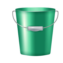 Shiny Teal Green Bucket With Silver Handle On A Transparent Background For Storage And Cleaning Tasks