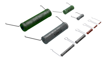この3D画像は1950年代から1970年代頃の日本製のラジオや測定器などに使用されていた抵抗器のPNG画像です。とても少ない資料をもとに正確にモデリングしました。