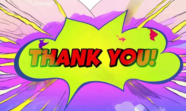 Neon Bright Comic Thank You Animation with Colorful Flash Effect