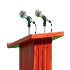 Wooden Podium with Two Microphones for Speaking Events