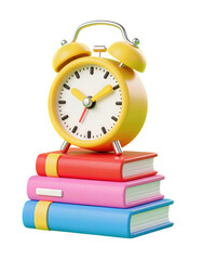 Yellow Alarm Clock on Colorful Books Stack
