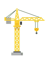 Yellow Tower Crane with Hook and Counterweight