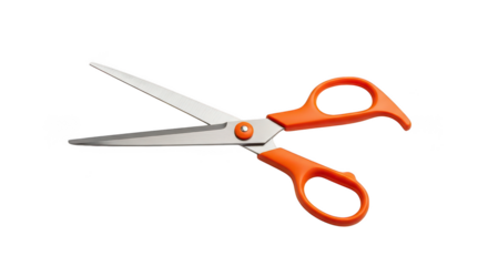 Open Orange Handled Scissors Isolated On Black Background