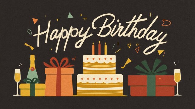 Colorful decorations create a cheerful ambience as a birthday cake, gifts, and sparkling drinks set the scene for a joyous celebration filled with laughter and love