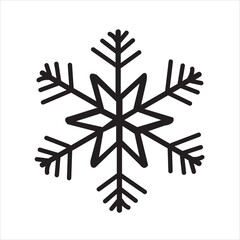 Simple black and white line art icon of a sixpointed snowflake