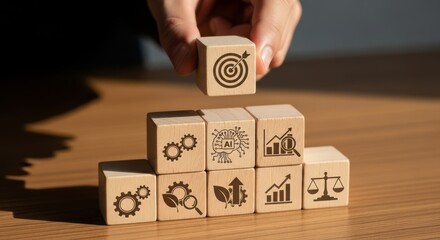 Business strategy and goal achievement framework utilizing structured building blocks, systematic planning methodology, and progressive implementation approach to establish organizational objectives, 