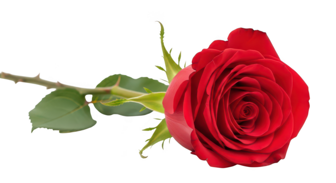 Vibrant Red Rose With Green Stem On Black Background