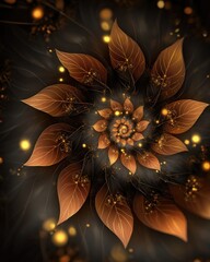 Golden Spiral Flower Design With Brown Leaves