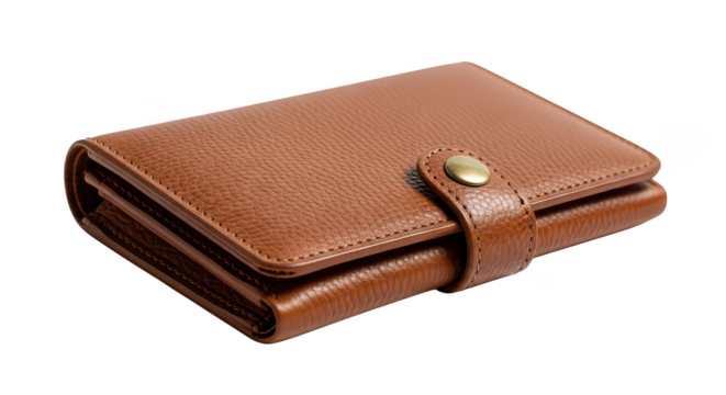 Elegant Brown Leather Wallet With Brass Snap Closure