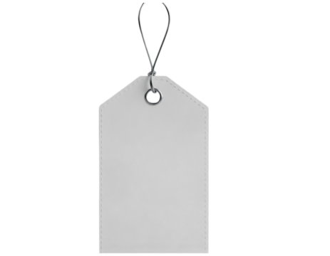 Blank white retail price tag with metal eyelet and wire loop for text isolated on transparent background