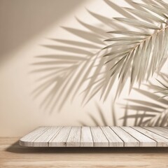 White Wooden Shelf With Palm Leaf Shadows