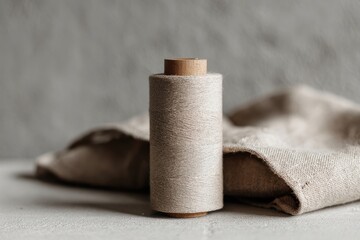 Beige Linen Fabric With Thread Roll