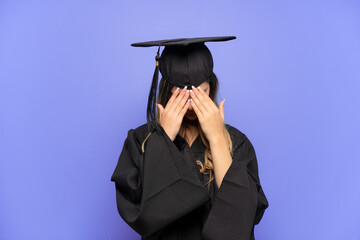 Young university graduate Russian girl isolated on white background with tired and sick expression