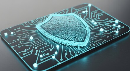 modern wireframe emblem with cyan light circuits and network nodes reflecting innovative protection and high-tech cyber reliability.