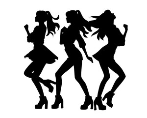 Silhouette of female idol group, group of beautiful women dancing and partying, icon isolated on white background	type 1