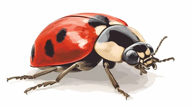 Detailed illustration of a spotted red and black shelled insect isolated on white