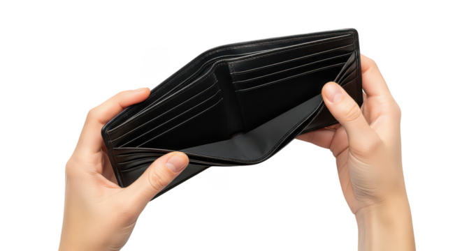 Hands Opening Empty Black Wallet Financial Crisis