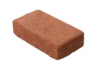 Red clay brick item for construction and building industry, isolated single block on transparent background