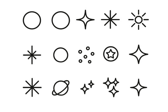 Bokeh Light Icons. Bokeh holiday lights. Line outline icon set of Bokeh holiday lights: glowing orb, large