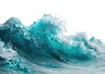 Azure wave crests, spray flying against a dark backdrop