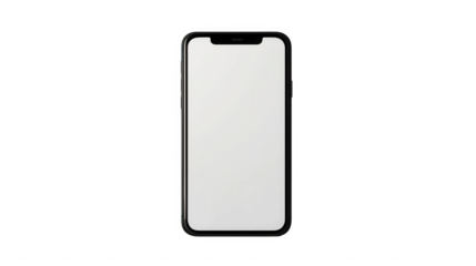 Isolated smartphone with blank white screen on a black background on transparent background