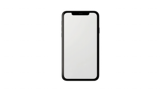 Isolated smartphone with blank white screen on a black background on transparent background