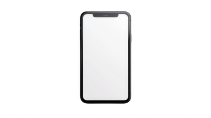 A smartphone with a blank white screen on a black background on transparent background