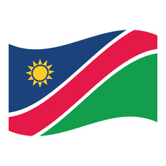 Fototapeta premium Namibia national waving flag with sun, diagonal stripe, bold color