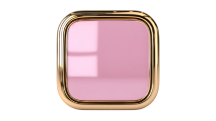 Contemporary square pink mirror with metallic border and subtle gradient glass reflection, stylish home decor product mockup, isolated on white background 