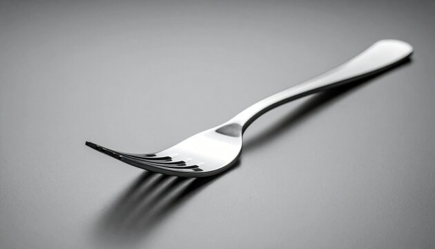 &ldquo;Bent metallic fork with curved handle on smooth gray surface.&rdquo;