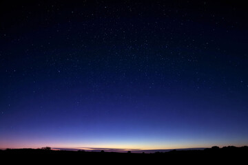 Night Sky with Stars and Silhouette Landscape