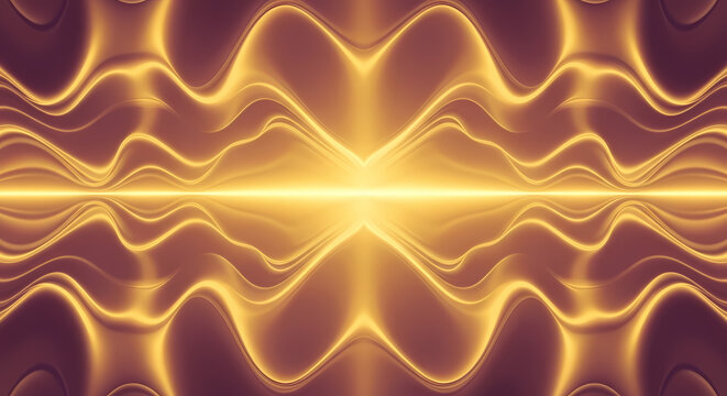 Abstract golden light waves creating a mesmerizing symmetrical pattern, perfect for futuristic and energetic backgrounds