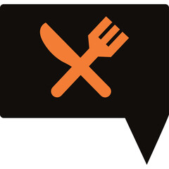Obraz premium Orange Fork And Knife Icon On Black Speech Bubble With Transparent Background and Copy Space For Text