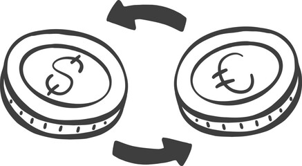 Hand drawn Coins Transfer with saving concept doodle Illustration