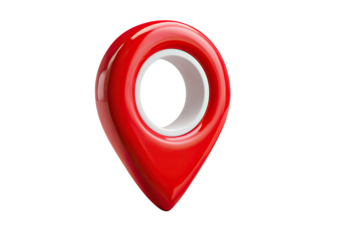 Shiny red teardrop locator icon with white center.
