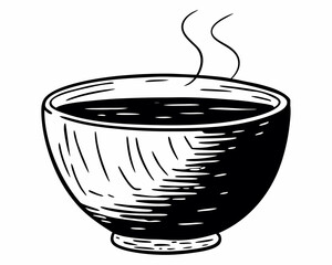 Bowl of soup with steam isolated on