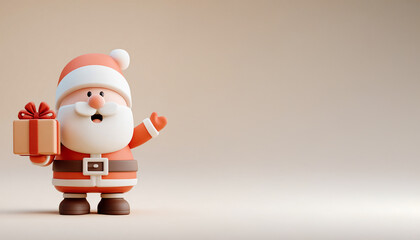 3D cartoon, Santa Claus with gift excited. The blessing and festivity of Christmas can reflect this theme by expressing emotions such as joy, warmth and reunion. Merry Christmas Holiday desing