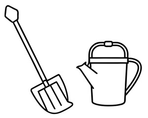Fototapeta premium Illustration of shovel and watering can isolated on
