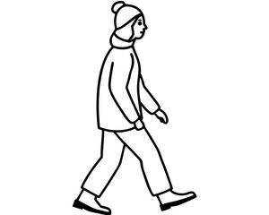Illustration of a woman walking in winter clothes isolated on