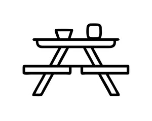 Picnic table with cup isolated on