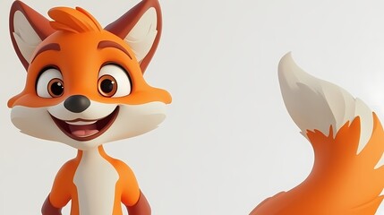 Charming animated canine character with bright orange fur and a wide smile against a light background