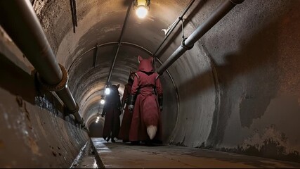 A group of raccoons walking through a tunnel in a dark tunnel - Powered by Adobe