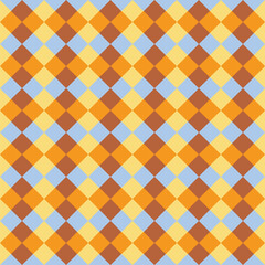 Pattern created from brown, gold, pale blue and yellow diamonds