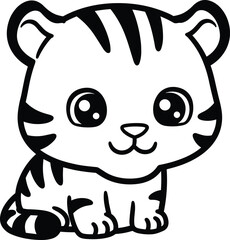 Cute baby tiger cartoon, wild animal illustration, jungle wildlife art, children’s coloring book, playful zoo character, adorable tiger drawing
