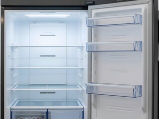 Refrigerator fridge empty shows a clean modern interior design