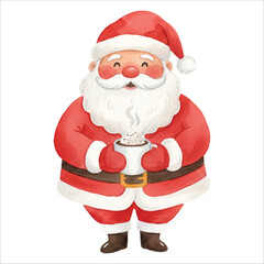 Watercolor Santa Claus Holding Cup of Hot Cocoa Christmas Illustration
