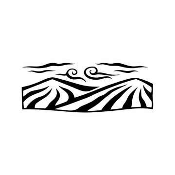 Stylized mountain range with clouds isolated on