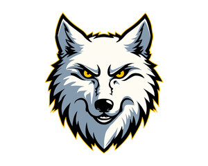 Fierce white wolf mascot head vector illustration.